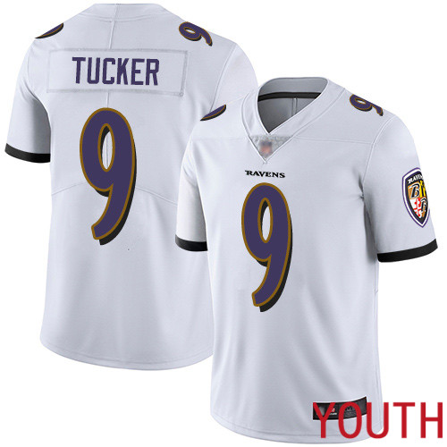 Baltimore Ravens Limited White Youth Justin Tucker Road Jersey NFL Football #9 Vapor Untouchable->youth nfl jersey->Youth Jersey